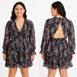 Navy Dress With  Deep V-Neck and Keyhole Back Size Med NWOT